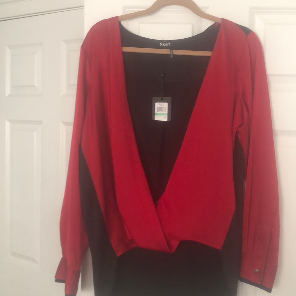 DKNY large, red & black dress shirt